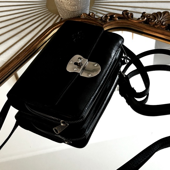 Patricia Nash Smooth Leather Flap Black Crossbody Women's Bag - Picture 9 of 14